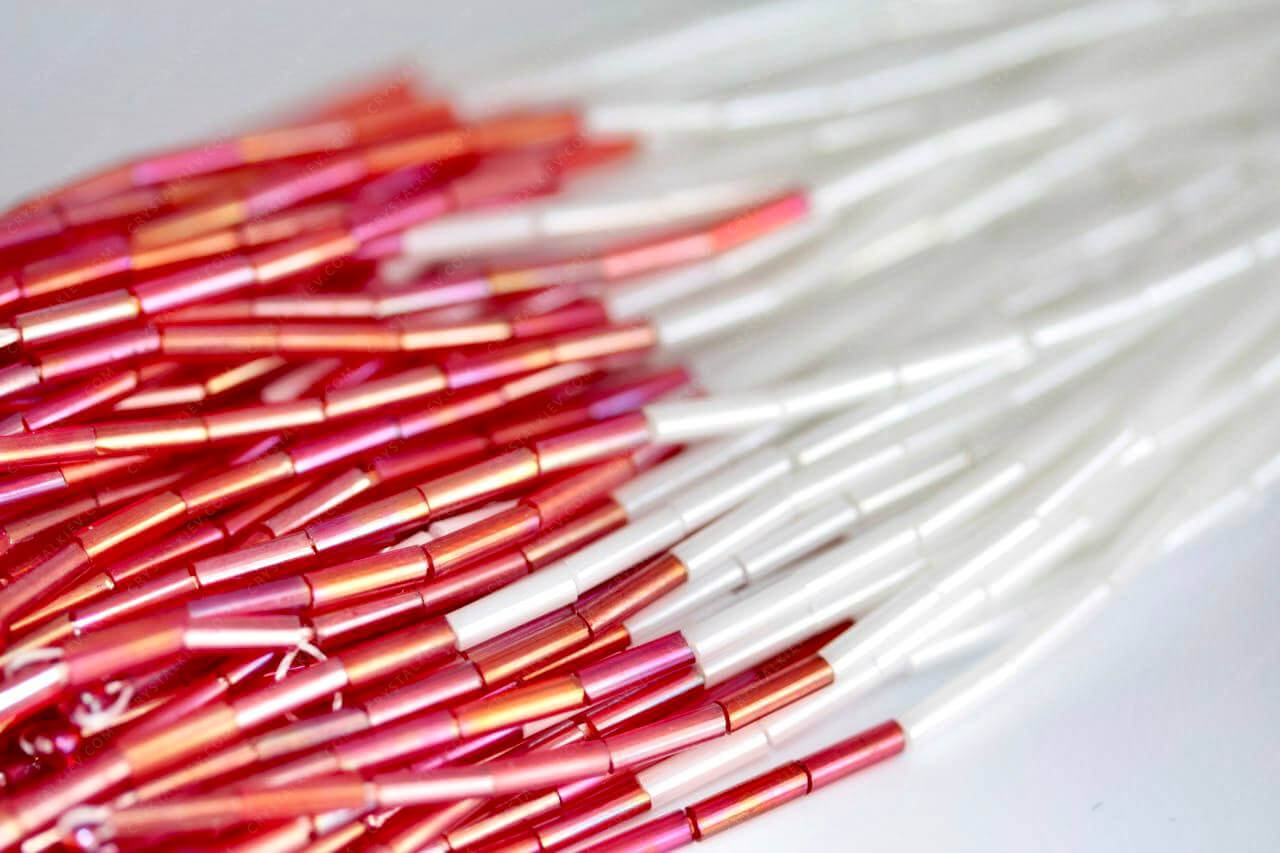 Пучки стеклярусу White+Red AB 6mm прямий